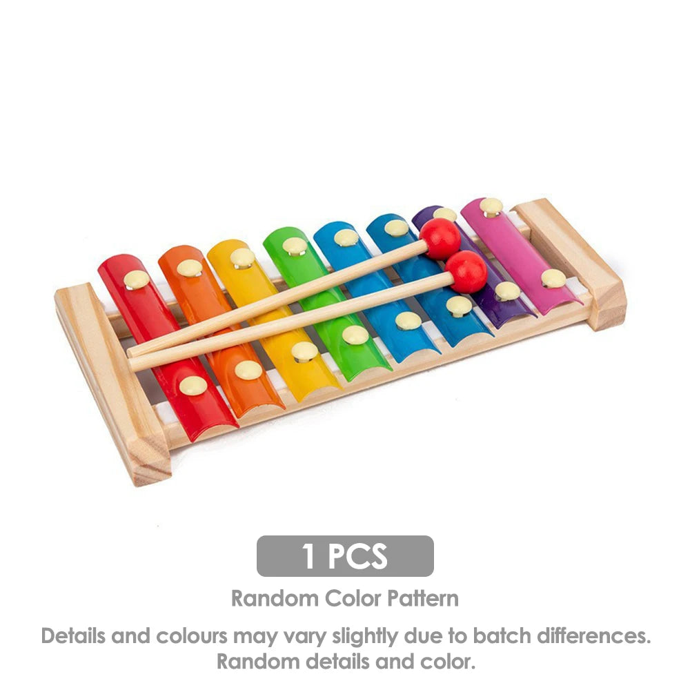 Montessori Baby Toys 9 in 1 Wooden Musical Set: Xylophone Rattle Drum Bell 3D Puzzles Sensory Learning Gifts for 0-12 Months 1-3 Beauty Fashion
