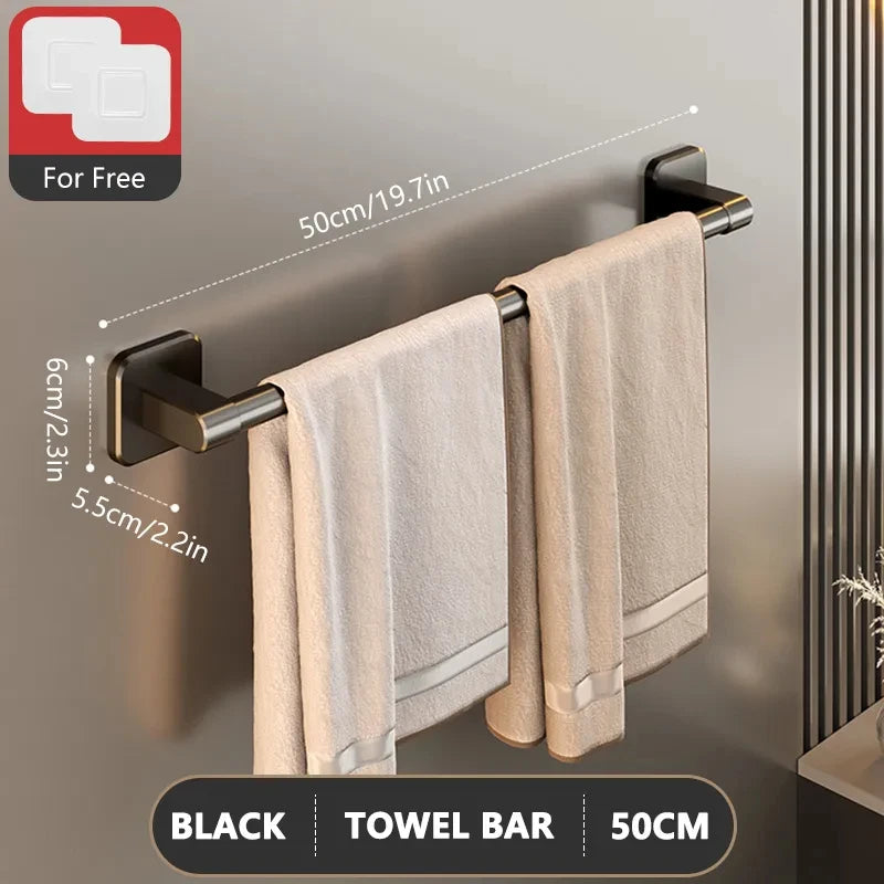 Non perforated suction cup wall mounted towel rack, bathroom storage rack, bathroom horizontal bar towel rack Beauty World Shop