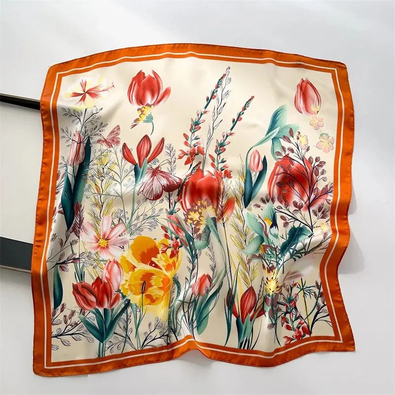 Luxury Print imitation Silk Square Scarf Women Spring Neck Tie Shawl Wraps Female Hair Hand Wrist Headkercheif Hijab Bandana Beauty World Shop