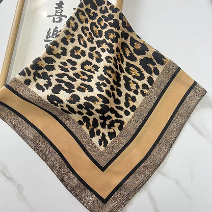 1pcs 70cm Leopard Print Silk Scarf for Women Imitation Silk Light Luxury Versatile Headwear Bag Decoration Clothing Square Scarf Beauty World Shop