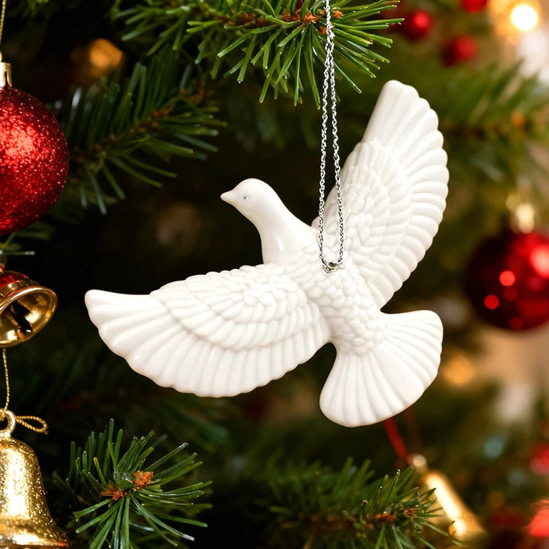 1/4pcs Resin White Dove Christmas Ornaments Xmas Tree Hanging Pendants 2026 New Year Party Home Wall DIY Decoration Kids Gifts Beauty World Shop