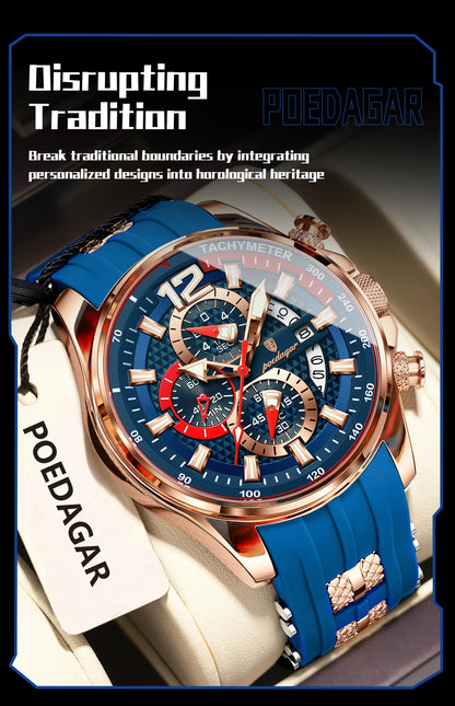 POEDAGAR Luxury Watch For Men Date Chronograph Luminous Waterproof Silicone Male Watch Fashion Sports Quartz Men's Watches Reloj Beauty World Shop
