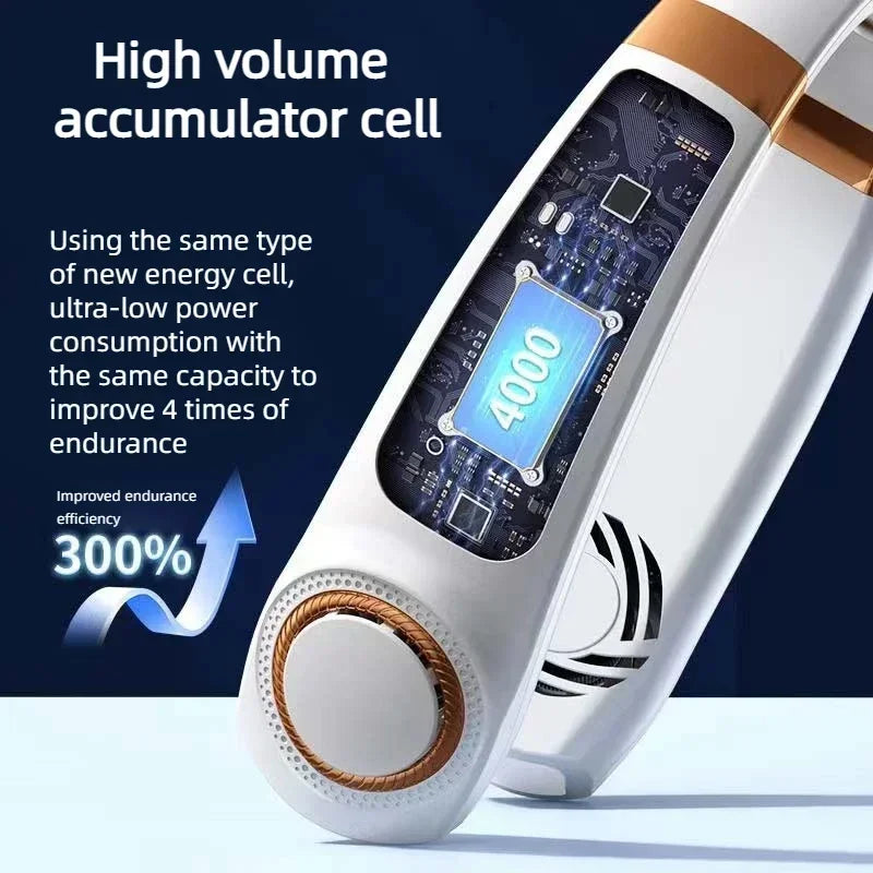 JKUOO Portable Neck Fan,Hands Free Bladeless Fan with LED 4 Cooling Plate,Personal Fan 4000mAh Battery USB Rechargeable Beauty World Shop