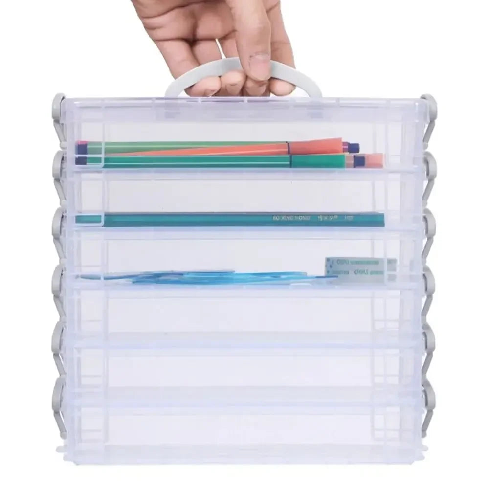 3/6-layer Paintbrush Box Watercolor Detachable Pen Storage Box Color Multi-function Stationery Organizer School Supplies Beauty World Shop