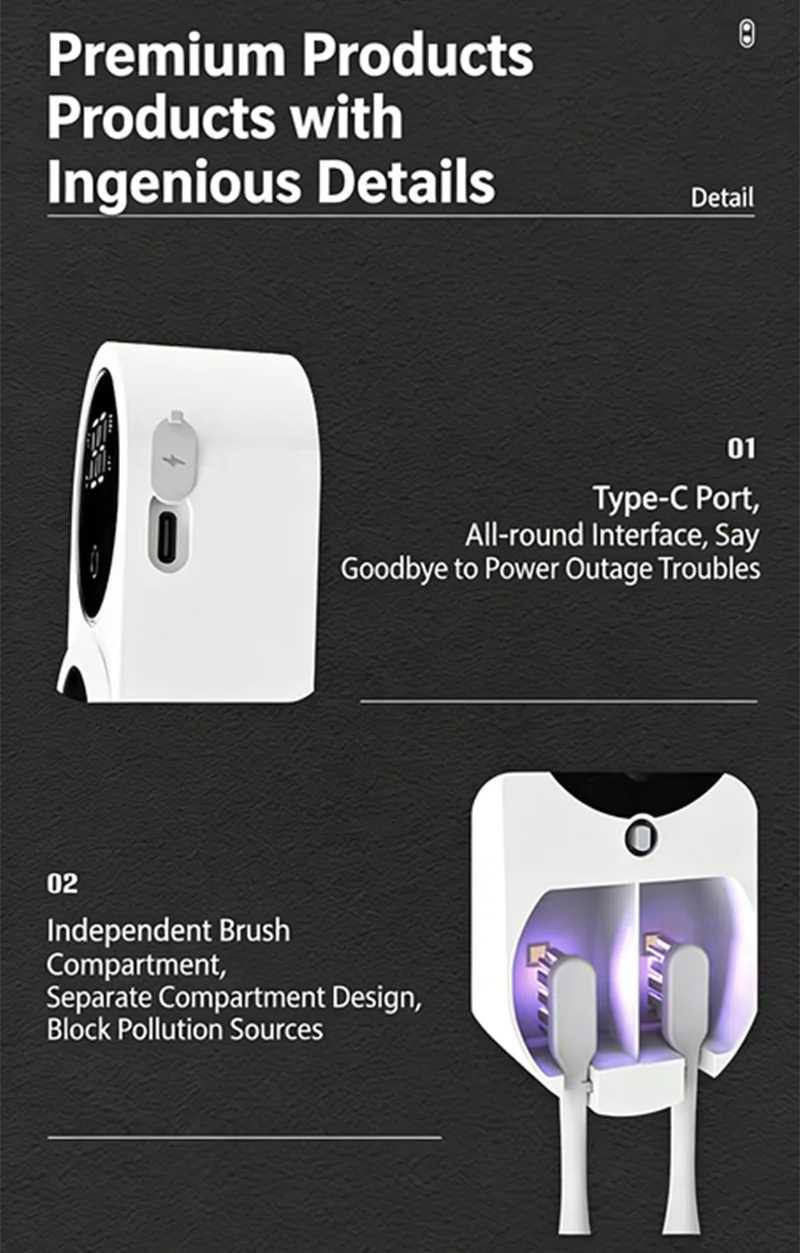 Mini Portable Rechargeable Travel Toothbrush Sterilizer Induction Switch with Charge Display UV Toothbrush Sterilizer Case Beauty World Shop
