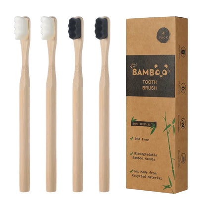 4Pcs  Bamboo Toothbrush Biodegradable20,000 High Bristle Count Toothbrush - Micro-Nano Extra Soft Bristles for Sensitive Teeth Beauty World Shop