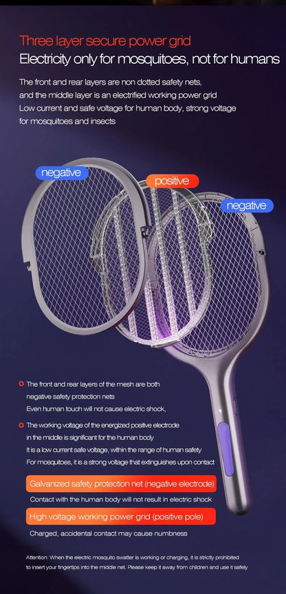 Telescopic Electric Mosquito Swatter & UV Trap Lamp, Extendable 109cm, Safe Physical Killer, Rechargeable, Wall Mount No Gap Beauty World Shop