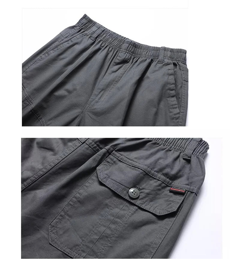 Mens Cargo Shorts Knee Pants Zipper Pocket Summer Cotton Shorts Climbing Jogger Elastic Waist Sports Wear Beauty World Shop