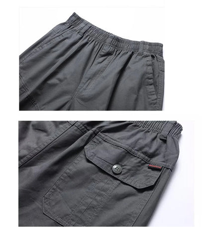 Mens Cargo Shorts Knee Pants Zipper Pocket Summer Cotton Shorts Climbing Jogger Elastic Waist Sports Wear Beauty World Shop