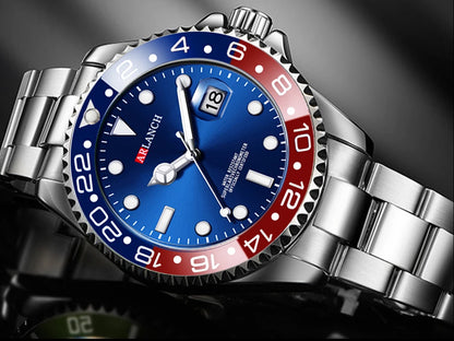 Business Stainless Steel Watch 40mm Classic Red Blue Circle Diving Series Magnifying Glass Calendar Quartz Watches montre homme Beauty World Shop