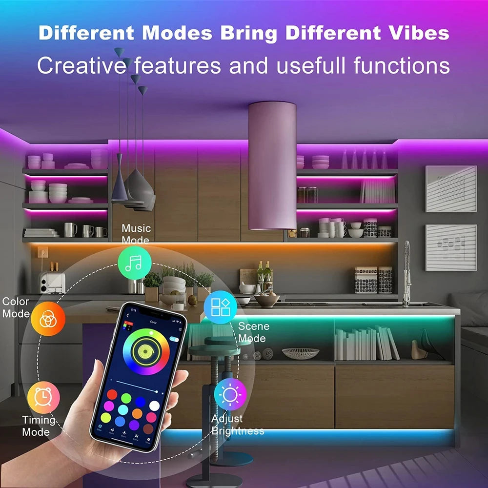 Bluetooth LED Strip Lights Smart SMD 5050 APP Remote Control Flexible Ribbon Diode Lamp Tape TV Backlights Game Room Home Decor Beauty Fashion