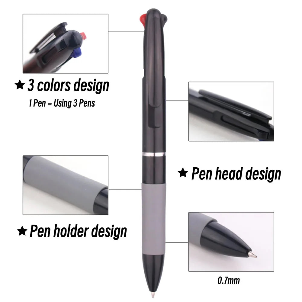 3 in 1 Red/Black/Blue Ink Color 0.7mm Student Ballpoint Pens Ball Point Writing Stationery Fine School Supplies Pencils Office Beauty Trend Shop