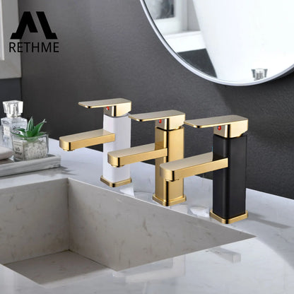 RETHME Gold faucet bathroom faucet metal stainless steel handle hot and cold mixer faucet square faucet beautiful bathroom Beauty World Shop