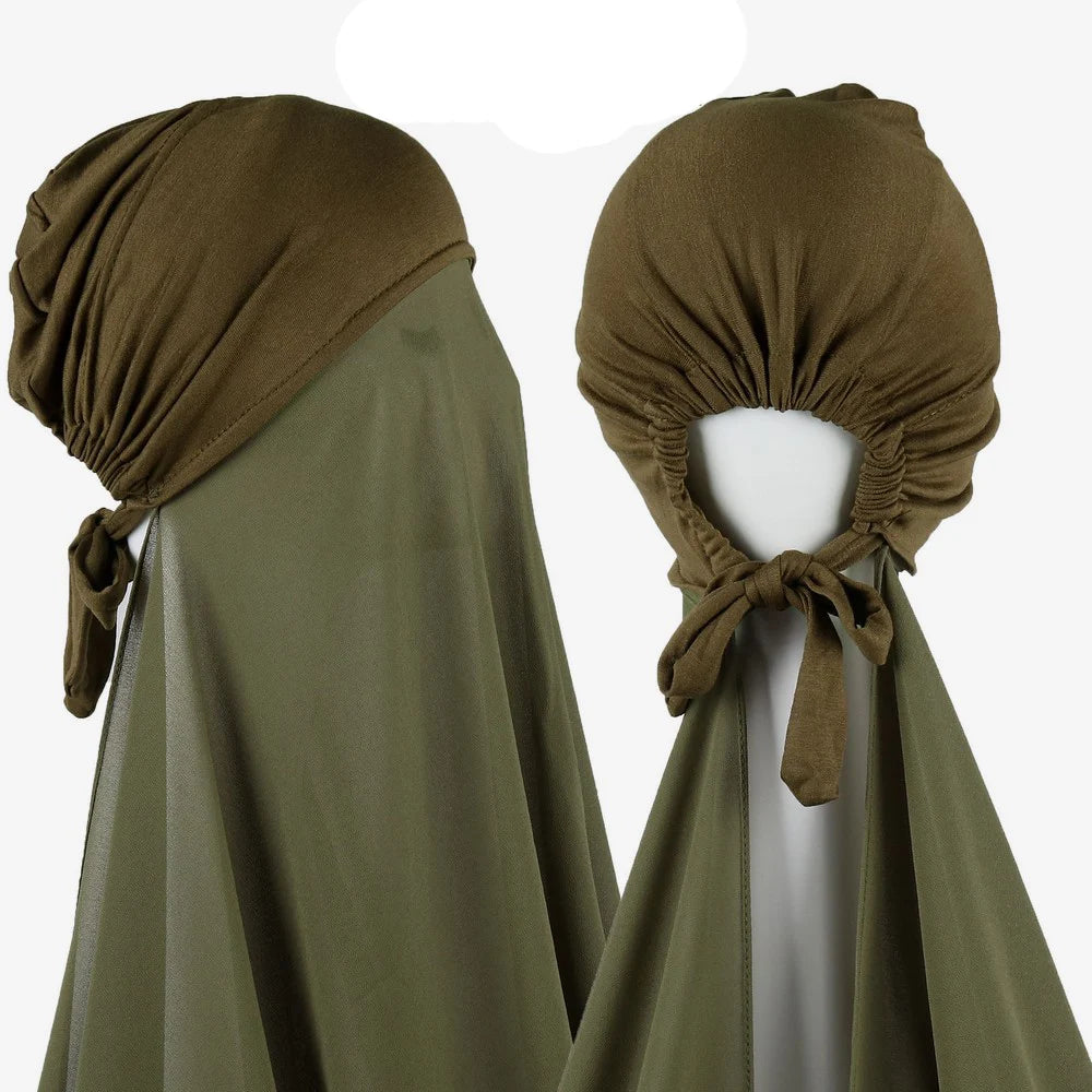 Muslim Instant Hijab Women Bonnet with Chiffon Shawl Head Scarf Cap Inner Headband Stretch Hijab Cover Headwrap Turbante Beauty World Shop