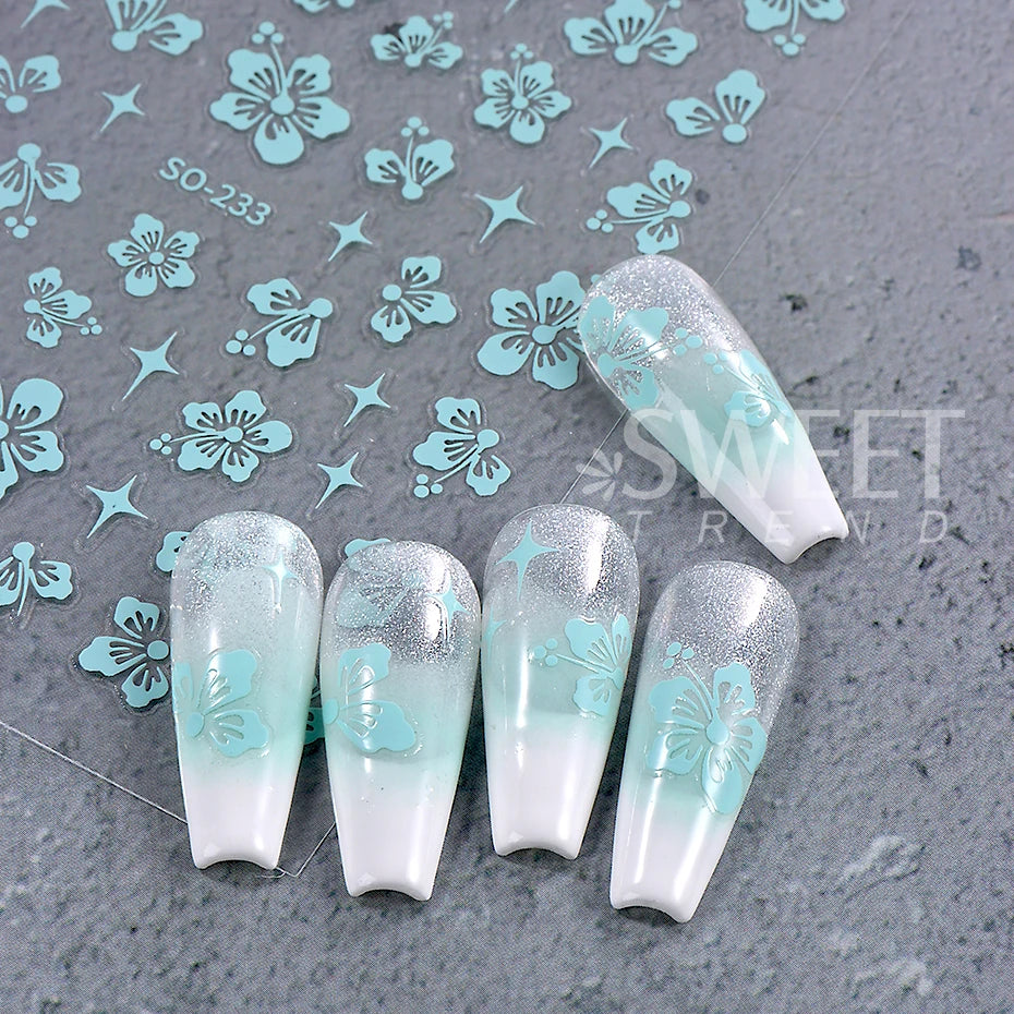 4pcs/set Hibiscus Flowers Nail Sticker Y2K Star Adhesive Nail Art Supplies Decal for Women Nail Supplies DIY Manicure Decoration Beauty World Shop
