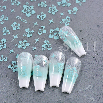 4pcs/set Hibiscus Flowers Nail Sticker Y2K Star Adhesive Nail Art Supplies Decal for Women Nail Supplies DIY Manicure Decoration Beauty World Shop