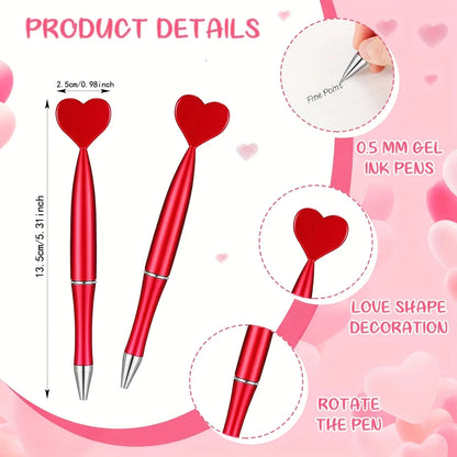 12pcs Valentine's Day Heart Shape Pens Black Gel Ink Rollerball Pens for Office School Supplies Gift Kids Ballpoint Pens Beauty World Shop
