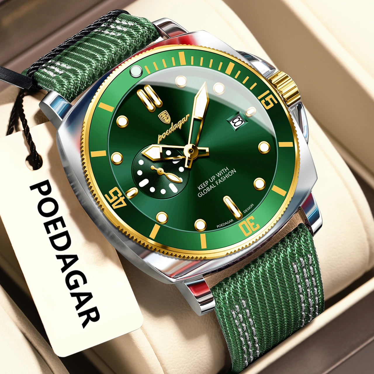POEDAGAR Luxury Fashion Man Watch Luminous Waterproof Date Sport Watches For Men Nylon Leather Quartz Business Men's Clock Reloj Beauty World Shop