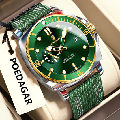 POEDAGAR Luxury Fashion Man Watch Luminous Waterproof Date Sport Watches For Men Nylon Leather Quartz Business Men's Clock Reloj Beauty World Shop