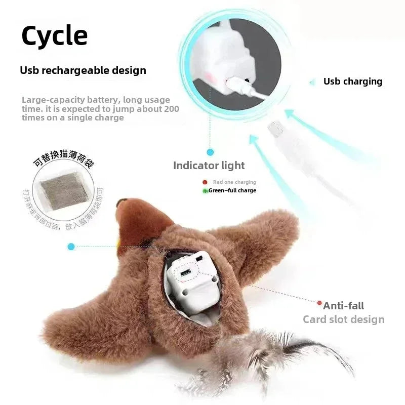 Interactive Cat Toys, Rechargeable Chirping Flapping Bird with Catnip for Indoor Cats, Touch Activated Plush Toys for Cats