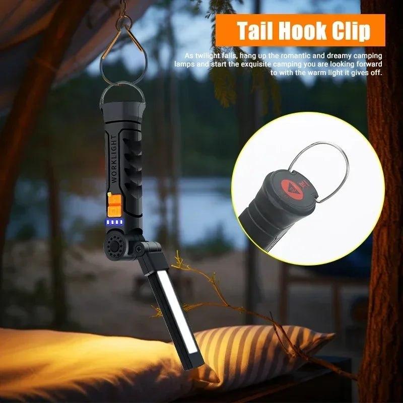 Portable COB LED Flashlight USB Rechargeable Work Light Magnetic Lanterna Hanging Lamp with Built-in Battery Camping Torch Beauty World Shop