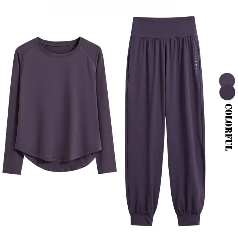 DRUR 2pcs Yoga Set Women Sports Pants Sets 2 Piece Sportswear Outfit Female Long Sleeve Fitness Top High Waist Sweatpants Suits Beauty World Shop