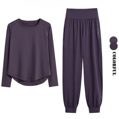 DRUR 2pcs Yoga Set Women Sports Pants Sets 2 Piece Sportswear Outfit Female Long Sleeve Fitness Top High Waist Sweatpants Suits Beauty World Shop