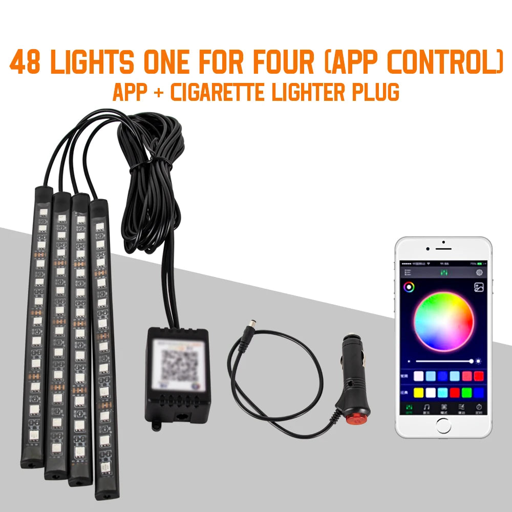 Neon 36 48 72 LED Car Interior Ambient Foot Light Wireless Remote Music APP Control Auto RGB Atmosphere Decorative Lamp Beauty World Shop