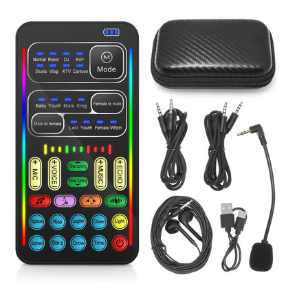 New I9 Mini Voice Changer Live Sound Card  + Headphones + Microphone Audio 8 Sound Effect Machine Equipment Voice Card for Phone Beauty World Shop