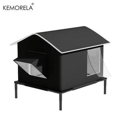 KEMORELA Elevated Pet House-Bed with Cooling Pads, Moisture-Proof Design for Indoor/Outdoor Use, Fits Small/Medium Pets