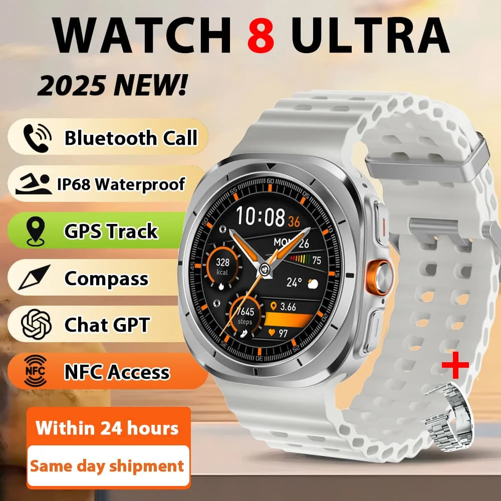 Smart Watch 8 Ultra 2025 Color Matching GPS Compass Smart Watch BT call NFC IP68 Waterproof 4GB Health monitoring Reduction 100% Beauty World Shop