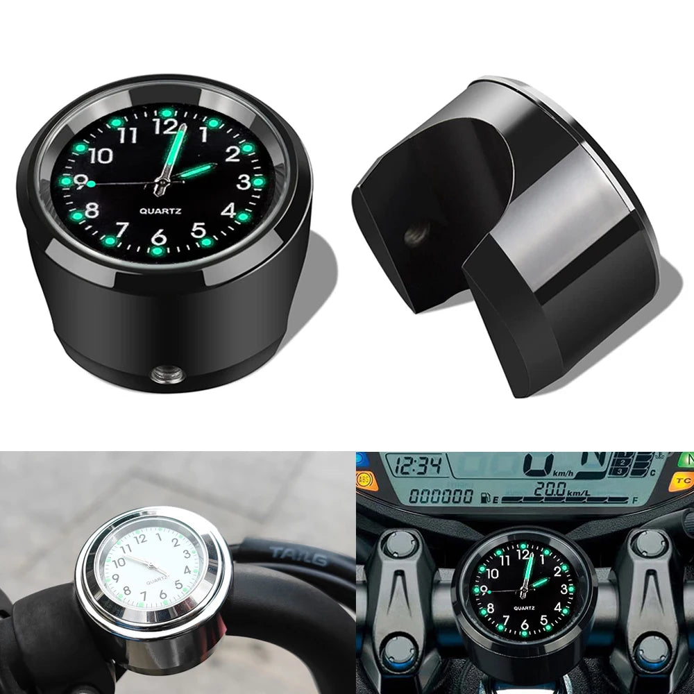 Aluminum Quartz Watch Luminous Clock Handlebar Mount for Motorcycle Scooter Bicycle Handlebar Waterproof Time Display Universal Beauty World Shop