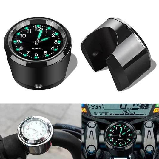 Aluminum Quartz Watch Luminous Clock Handlebar Mount for Motorcycle Scooter Bicycle Handlebar Waterproof Time Display Universal Beauty World Shop