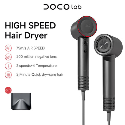 DOCO Hair Dryer 75m/s High Speed 200 Million Negative Ions Hair Care 110000 Rpm Professional Lightweight Home Travel Gift Beauty World Shop