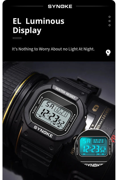SYNOKE Outdoor Military Digital Watch For Men Fashion Retro Men Watch Sports Waterproof Men Watch Multifunctional Luminous Beauty World Shop
