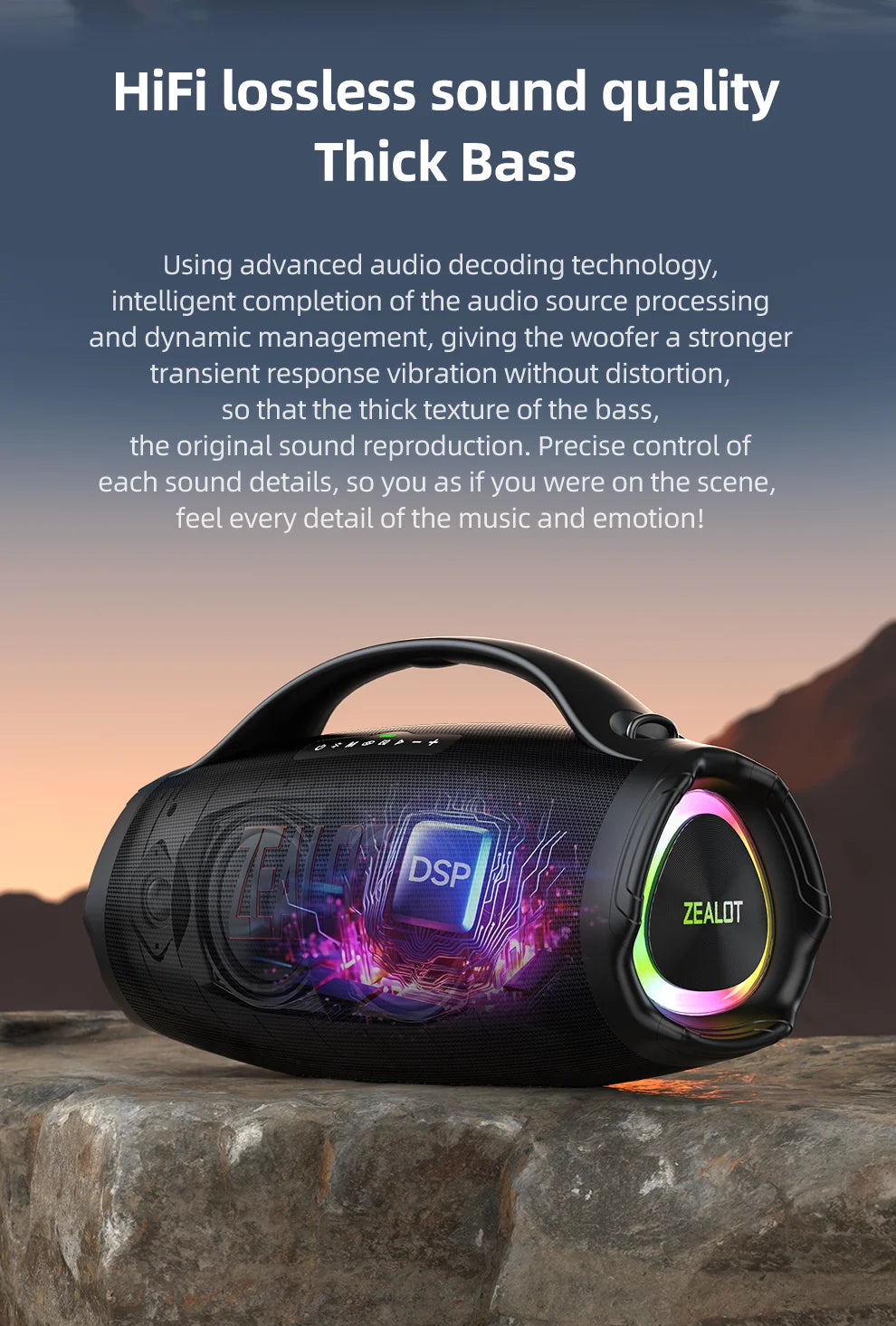 ZEALOT S98 160W Portable Bluetooth Speaker High Volume Waterproof 36000mAh Wireless TWS Subwoofer Suporrt USB/TF/AUX RGB light