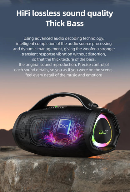 ZEALOT S98 160W Portable Bluetooth Speaker High Volume Waterproof 36000mAh Wireless TWS Subwoofer Suporrt USB/TF/AUX RGB light