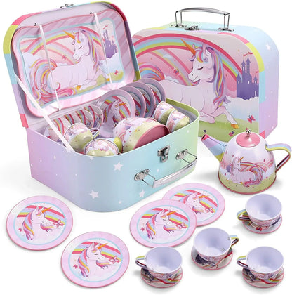 Joyfy Kid Tea Set Mermaid Tea Party Set Princess Pretend Play Tin Teapot Set Kitchen Toy for Girls Toddlers 2 3 4 5 6 Years Old Beauty World Shop