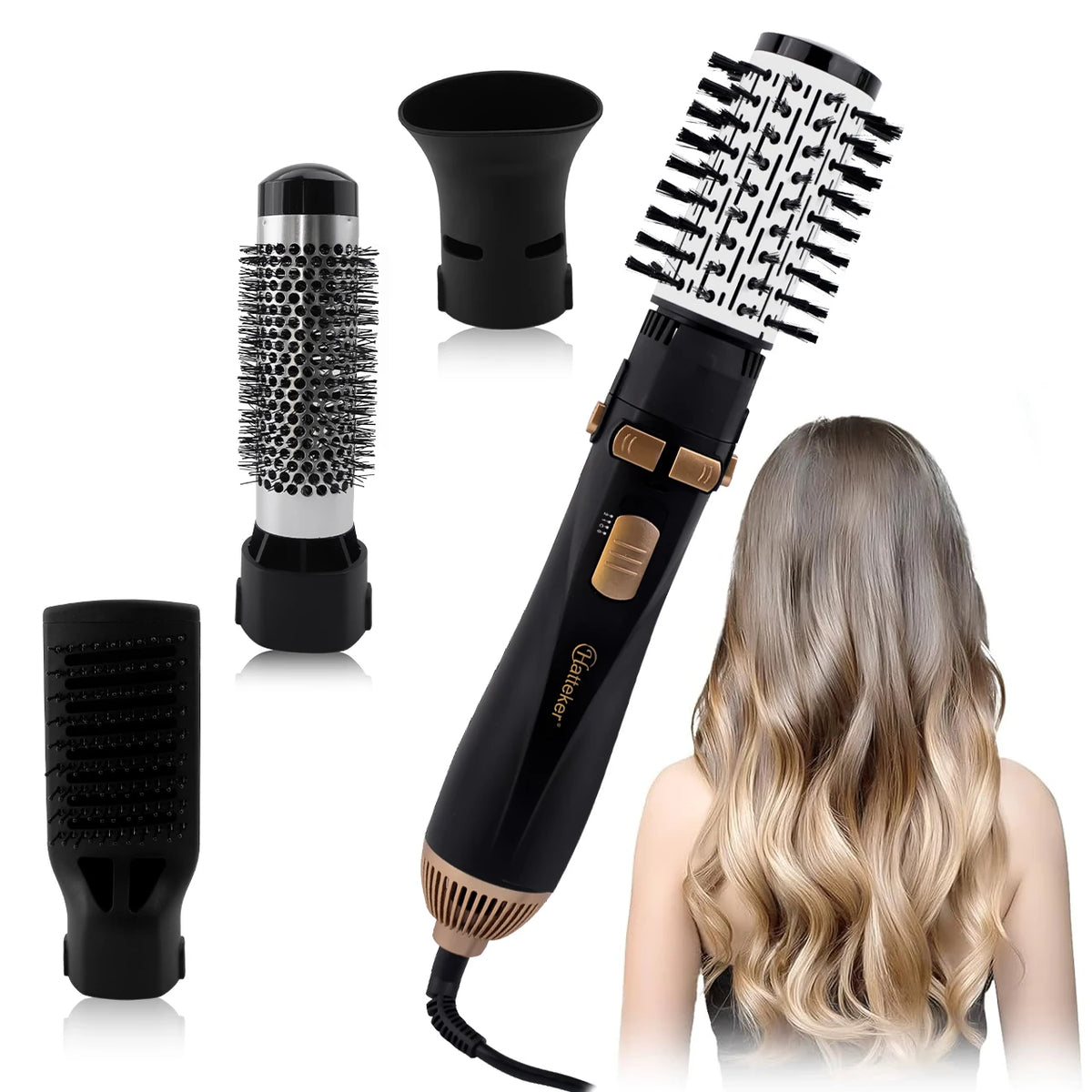 Hatteker EU 4-Head Hair Dryer Hot Air Brush Strong Wind Electric Straightener Curler Roller Comb Blower Styling Tool for Women Beauty World Shop