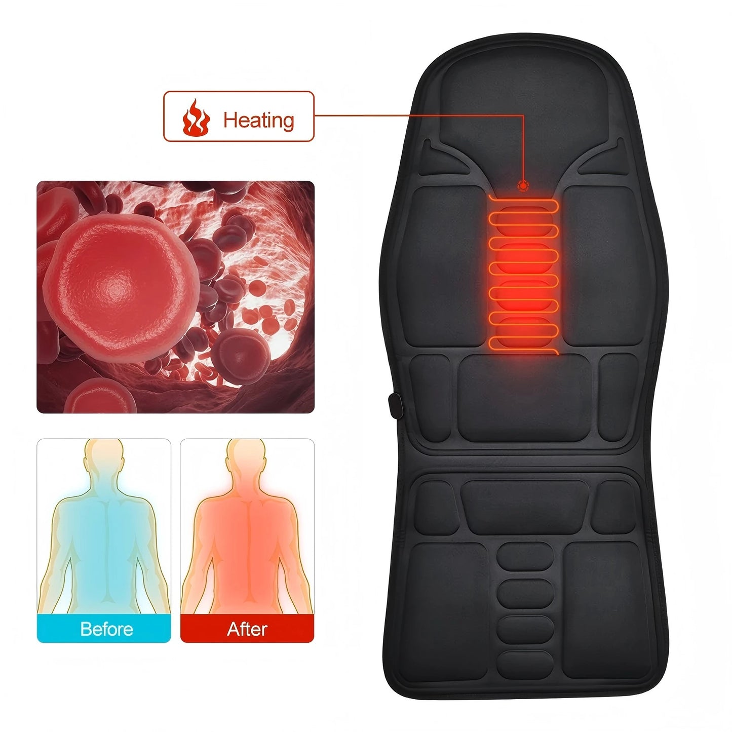 Portable Full Body Massage Chair Cushion, Neck Back Waist Hips Massage Pad Soft Relax for Home Office Car Use Beauty World Shop