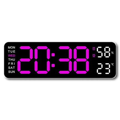 9 Inch Large Digital Wall Clock USB Powered TEMP Humidity Week Auto Dimmer DST Table Clock 12/24H Electronic LED Alarm Clock Beauty World Shop