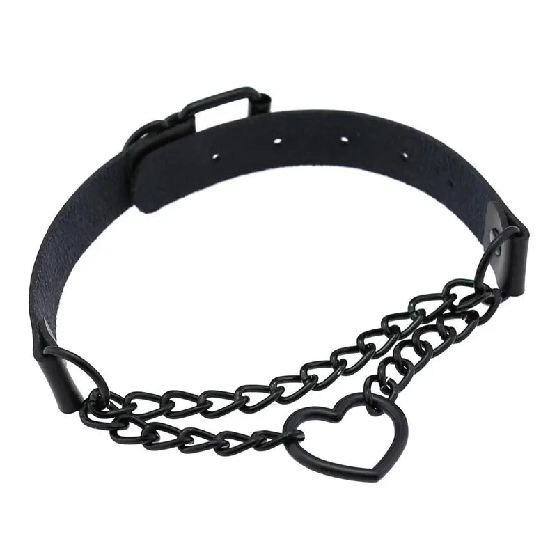 Vintage Black chain jazz dance necklace punk rock choker PU leather goth rivets collar party club Gothic jewelry Harajuku Beauty World Shop
