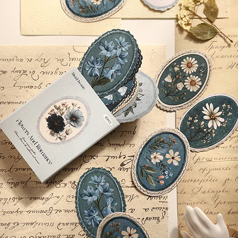 Mr. Paper 45pcs Serene Florals Sticker Pack - Boxed Flower Theme Collection, DIY Journal Collage Decor Set, Literary Stationery Beauty World Shop