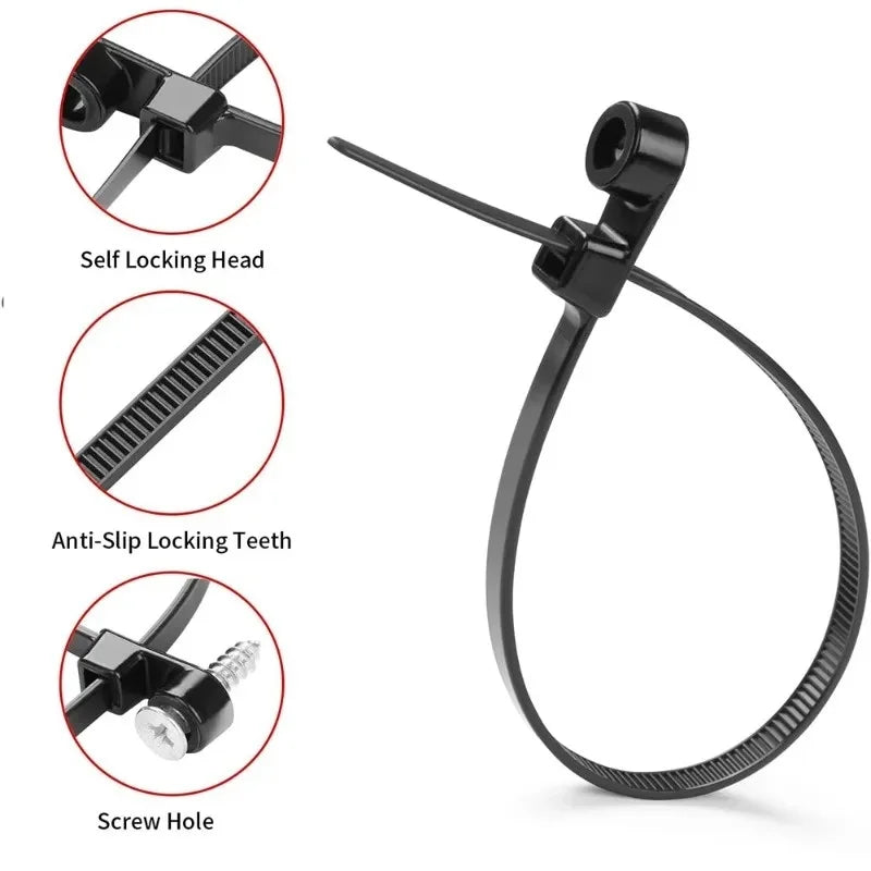 500/100PCS Screw Hole Cable Ties Reusable Fixed Nylon Cable Ties Self-locking Cord Ties Straps Fastening Loop Office Organizer Beauty World Shop