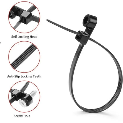 500/100PCS Screw Hole Cable Ties Reusable Fixed Nylon Cable Ties Self-locking Cord Ties Straps Fastening Loop Office Organizer Beauty World Shop