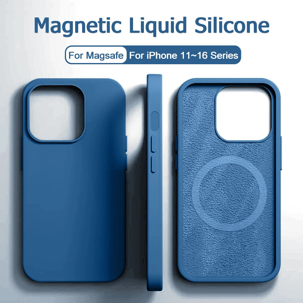 Magnetic Original Liquid Silicone Shockproof Case For iPhone 16 15 14 13 12 11 Pro Max 16 Plus For Magsafe Wireless Charge Cover Beauty World Shop