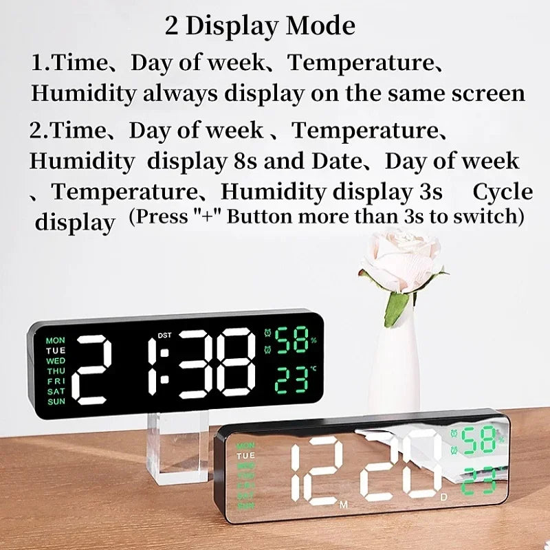 9 Inch Large Digital Wall Clock USB Powered TEMP Humidity Week Auto Dimmer DST Table Clock 12/24H Electronic LED Alarm Clock Beauty World Shop