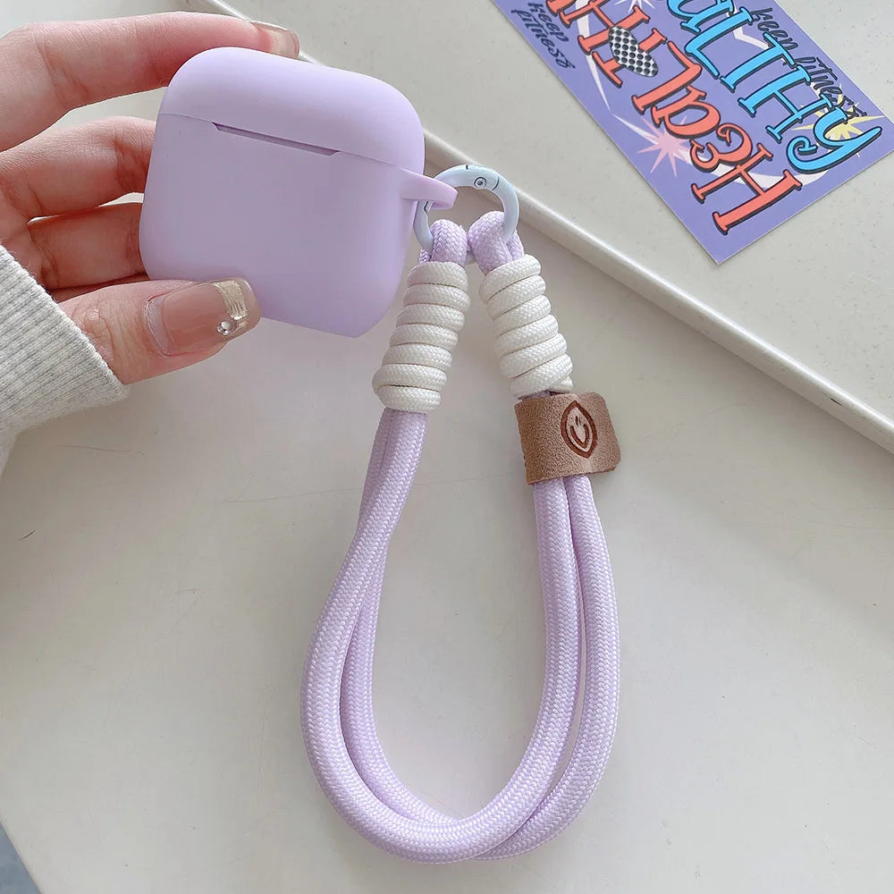 Lavender Purple Matte Silicone Joined Earphone Case for AirPods Pro 2 with Anti Loss Rope for AirPods 1 2 3 4 Soft Funda Cover
