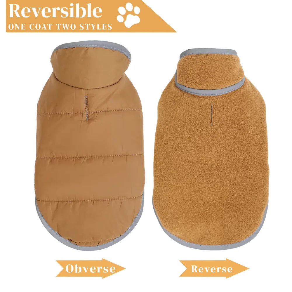 Reversible Dog Coat For Winter Fleece Warm Puppy Jacket With Leash Hole Waterproof Pets Jacket For Small Medium Dogs Chihuahua