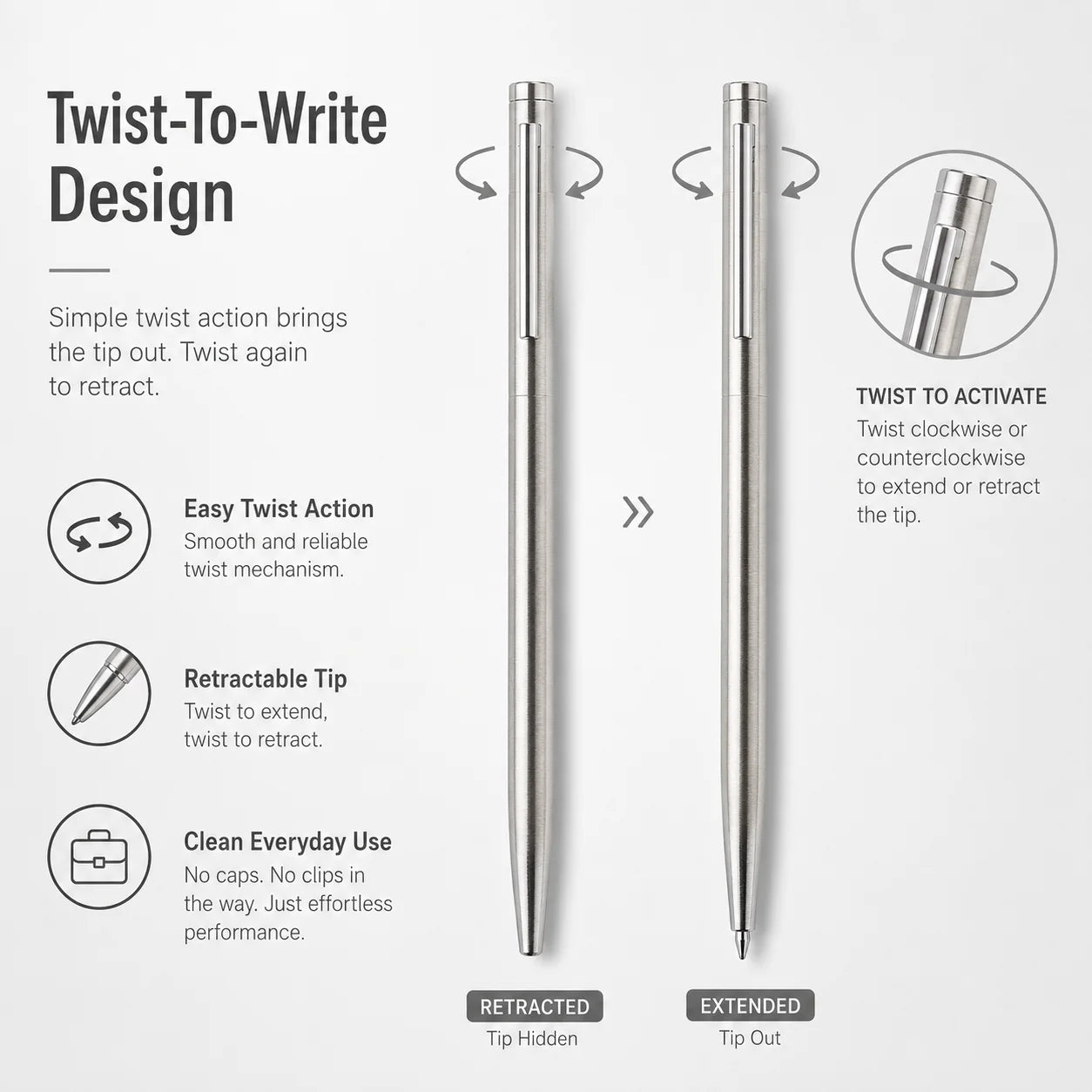 5/10/20Pcs Stainless Steel Ballpoint Pens, Silver Metal Medium Nib Smooth Twist Writing Pens for Office School Beauty World Shop